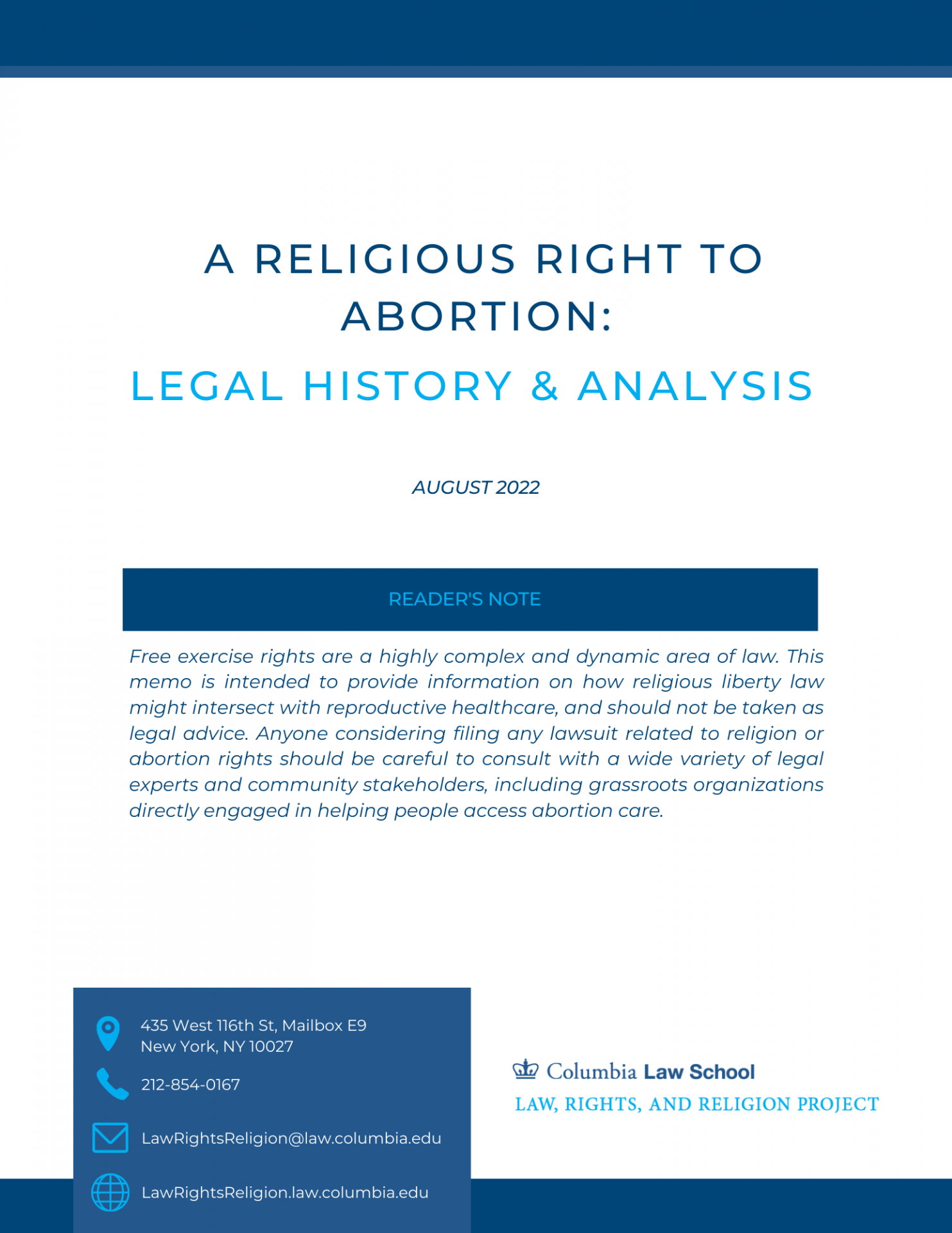 Cover page of the Religious Right to Abortion memo